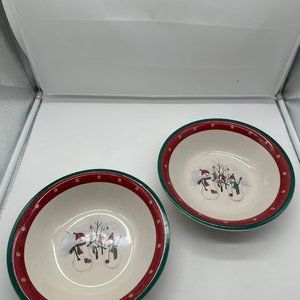 Set of 2 Royal Season RN2 Snowman Christmas Holiday Round Vegetable Bowl Bowls